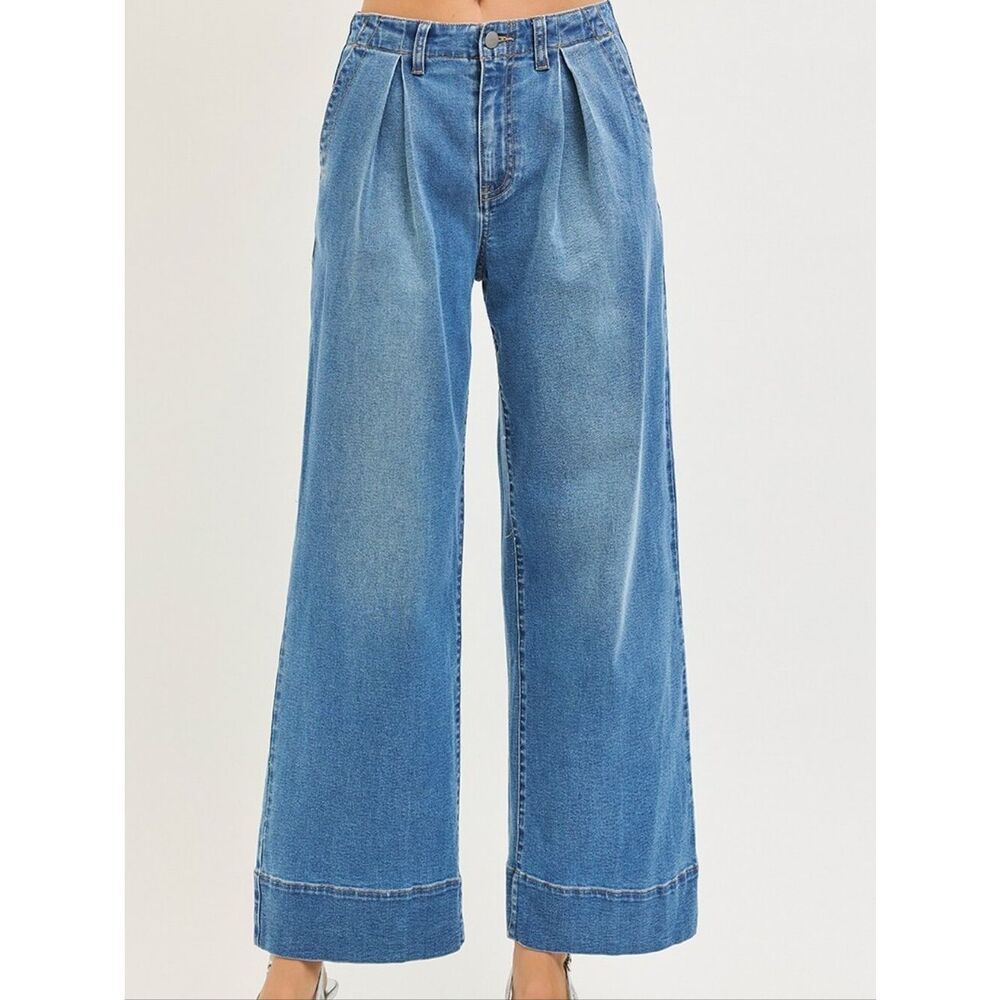 RISEN Slouchy Wide Leg High-Rise Women’s Pleat Trousers Medium Blue Rinse sz 5 - Picture 4 of 7